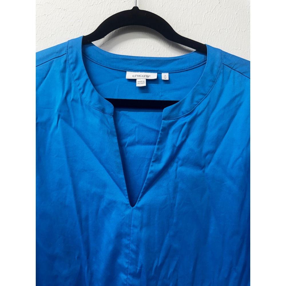 Chico's NWOT Blue Poplin Puff Sleeve Tiered Dress Pockets US 12 - Picture 5 of 10